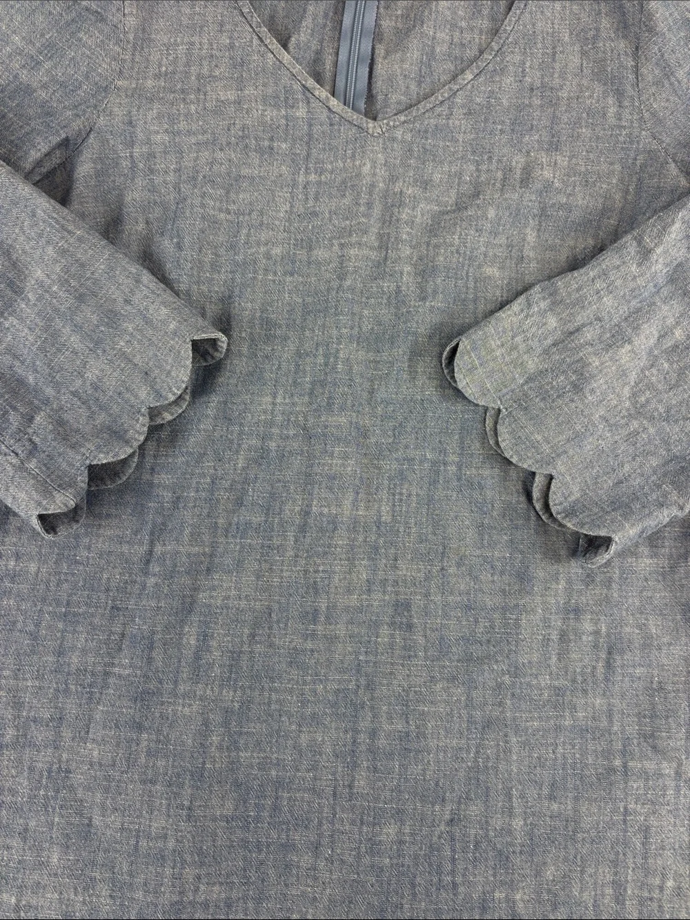 J. Crew Blue Chambray V-Neck Dress with Scalloped Sleeves